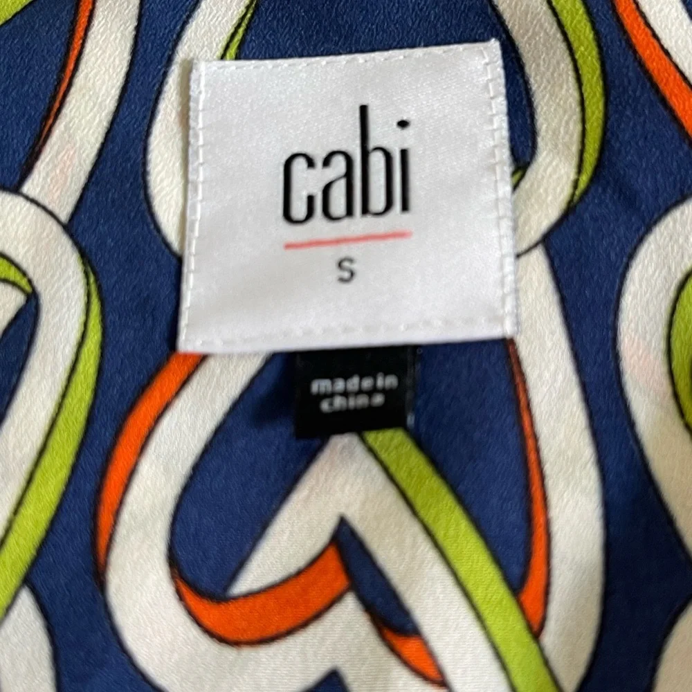 Cabi Amour Dress Size S Heart Chain Print Navy Blue White Collared Casual